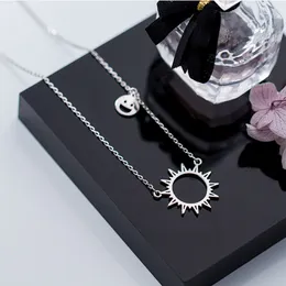 Naszyjnik Sun 925 Silver Choker Kolee Urok Minimalizm Smile Wisiorki Vintage Boho Bijoux Femme Collier Naszyjnik Kobiety Biżuteria Q0531