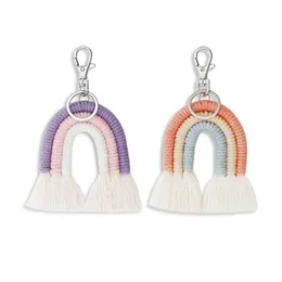 Bohemian arco-íris tassel keychain pingente de mão étnica tecida keychains decoração carro chaveiro chaveiro chaveiro