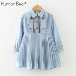 Humor Bear Baby Girls Dress College Style Student Spring & Autumn Bow Long Sleeve Kids Clothing Princess es 220106