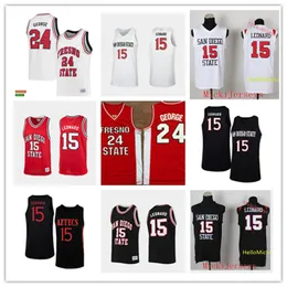 NCAA 2022フレズノ州立ブルドッグ＃24 Paul George Stitched Jersey San Diego University＃15 Kawhhe Leonardバスケットボールカレッジジャージ