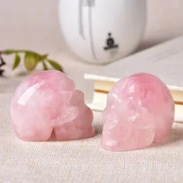 2 Inch Natural Rose Quartz Handmade Carved Skull Crafts Figurine Crystal Healing Home Decor Ornament Polished Art Col jllCVC