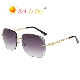 Óculos de Sol de Oro Arrivada Óculos Moda Frameless Mulheres Cut Edge Diamante Quadro Grande Feminino 9017