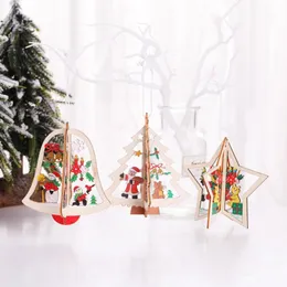 Christmas Decorations Tree Small Pendant Wooden Five-pointed Star Bell Laser Hollow Gifts1