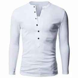 ユニークなTシャツ男性ブランドシングルブレストVネックロングスリーブヘンリーシャツヨーロッパファッションダークグレーティーシャツメンズTシャツXXL 201203
