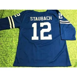 Mitch Custom Fotbollströja Herr Ungdom Dam Vintage ROGER STAUBACH CUSTOM THROWBACK B 3/4 ÄRM Rare High School Storlek S-6XL eller valfritt namn och nummer tröjor