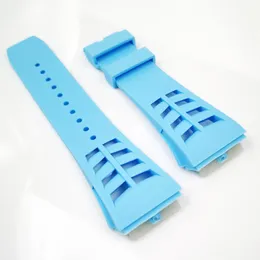 25mm Baby Blue Watch Band 20mm Folding Clasp Rubber Strap For RM011 RM 50-03 RM50-01