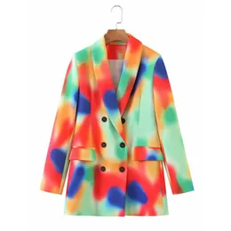 Womens Tie-dye Simplicity Blazers Fashion Trend Long Sleeve Lapel Double Breasted Mid-length Outerwear Designer Female Winter Casual Suits