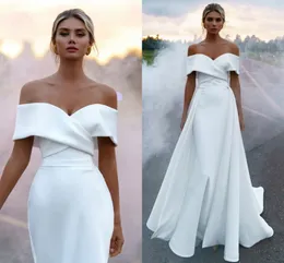Vestidos Denizkızı Gelinlik 2021 Yumuşak Saten Gelinlik, Off The Omuz Prenses Düğün Elbise ile Ayrılabilir Etek