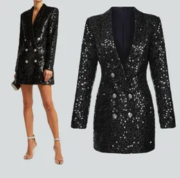Ceket Kadınlar Seksi Zarif Uzun Siyah Pullu Boncuk Blazo Kadın Pist Tasarımcısı Dış Giyim Sahne Blazer Ince Chic Top 2020