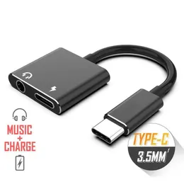 Typ-C till 3,5 mm Jack AUX Audio Headphone USB-C Laddningsadapter Splitterkabel 2 i 1 Digital ljudladdare