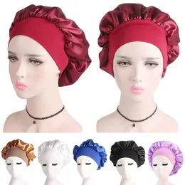 1PC New Women Beauty Solid Salon Cap Night Sleep Cap Head Cover Satin Bonnet Hat For Curly Spring Hair Loss Beanies Skullies