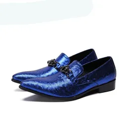 New Men Dress Shoes Fashion popular Man Genuine Leather Wedding Shoes Blue party Social Sapato Male Oxfords Flats Shoes Sapatos