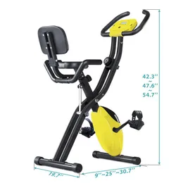 Желтые упражнения в помещении велосипедные велосипеды фитнес вертикальный и лежачий X-велосипед 10-уровневый регулируемый сопротивление и спинка США Stock255H