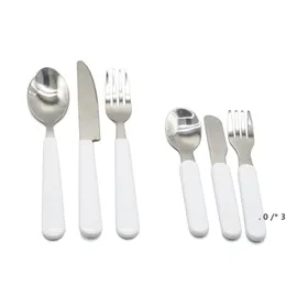 Sublimation White Kids Knife Fork Spoon Cutlery Set Stainless Steel Silver Tableware Christmas Flatware Plain Silverware ZZF13960