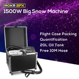 آلة الثلج Moka 1500W مع حالة طيران DMX512 جهاز التحكم عن بعد الثلج صنع آلة الثلج الماكينة وسرعة التعديل للثلوج الداخلية للدي جي ديسكو حزب النادي