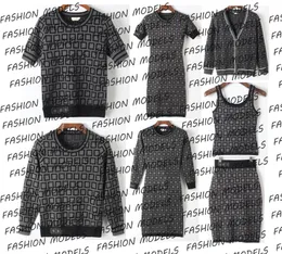 여성 스웨터 여자 니트 티셔츠 롱 서플 레브 짧은 소매 고전 영어 단어 인쇄 O 넥 또는 V 넥 카디건 스웨터 풀오버 긴 드레스 스커트 럭셔리 88