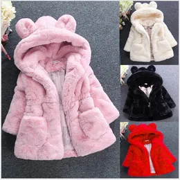 2021 New Autumn Winter Girls Faux Fur Coats Children Thicken Warm Hooded Ear Jackets Kids Outwear Baby Girl Coat