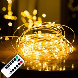 リモコン妖精ライト銅線タイマーLEDストリングライトガーランドクリスマス装飾ライトUSBバッテリー5/10 / 20m Y201020