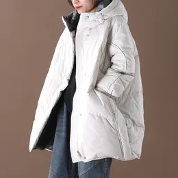 Schinteon Women Over Size Down Jacket Winter Warm Snow Loose Outwear Korean Style Coat with Hood Vinatge 201103