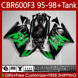 Body+Tank For HONDA CBR 600F3 600 F3 CC 600FS 97 98 95 96 Bodywork 64No.284 CBR600 FS CBR600F3 CBR600FS 1997 1998 1995 1996 CBR600-F3 600CC 95-98 Fairings Kit green glossy