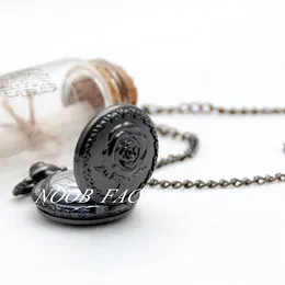 New Quartz Vintage Lead Black Small Rose Pocket Watch Necklace Jewelry Wholesale Sweater Chain Hanging Watches bronze color Steel Bezel