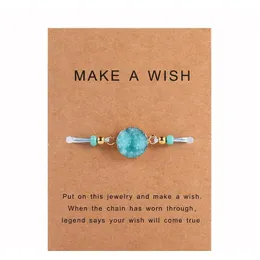 Handmade Druzy Resin Stone Bracelet Make A Wish Card Wax Rope Braided Bracelets Bangles With Rice Bead For Wo sqcZNi dhseller2010