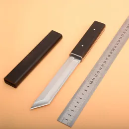 1 pz Nuovo Giappone D2 in acciaio Tanto satinato lama per ebano manico in tessuto fisso coltelli con coltello da collezione guaina in legno