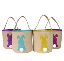 2020新しいイースターウサギのイヤバスケットカラフルなラウンドボトムジュートコットンイースターエッグバッグかわいい子供キャンディギフト収納袋トートバッグ
