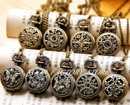 Ny kvarts Vintage Small Hollow Serie Pocket Watch Necklace Smycken Partihandel Mode Watch Sweater Chain Koppar Färg Stål Bezel