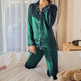 Kvinna silke satin pyjamas pyjamas set långärmad sovkläder pijama pyjamas kostym kvinnlig sömn två bit set loungewear mjukt slitage1