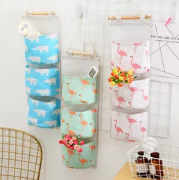 Wall Hanging Storage Bags Cotton Linen 3 Grids Sundries Organizer Wall Mounted Cosmetics Toys Organizers Jewelry Pouch 17 Designs YG762