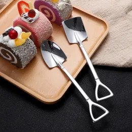 304 stainless steel armory shovel tableware shovel square flat head pointed fruit spoon creative dessert ice cream spoon T3I51641