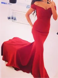 2021 Mermaid Red Gowns Off The Shoulder Prom Gown Stretch Fabric Formal Long Evening Dress