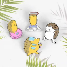 Hedgehog series Cute Enamel Pins Like Books Couple Gifts Love Heart Brooches Women Men Badges Lapel Pins