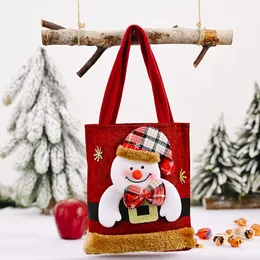 Weihnachtsdekorationsbeutel, Leinen, Plüschrand, Weihnachtshandtasche, Weihnachtsmann-Geschenkbeutel, Süßigkeitenbeutel, 4 Stile, T3I51324