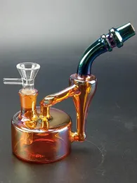 Klassische Wasserpfeifen Mini-Glas-Bubbler Bong Dab Rig 15 cm bunter kurzer Fettreifen-Perc-Filter 80 x 40 mm Körperwasserrohre mit 14 mm Schalen