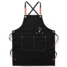 Denim Canvas kitchen Aprons For Woman Men Work Apron Grill Restaurant Bar Shop Cafes Beauty Nails Studios Hair Stylist Bib 211222