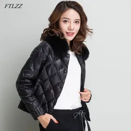 FTLZZ Women Real Collar Down Jacke Winter warmer Ultra -Licht Kurzweiß weiße Enten Parka Elegant Coat Outwear 201103