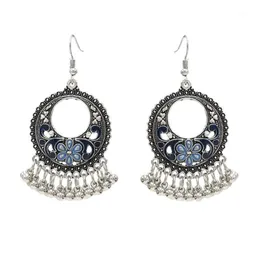 Dangle Kronleuchter türkischer Perlen Quasten Jhumka Ohrringe für Frauen ethnischer Vintage Silber Farblegierung Bollywood Oxidiert Glocken Ohrringe1