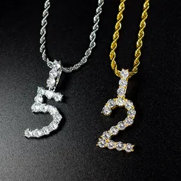0-9 Tennis Initials Number Pendant Necklace with Rope Chain Gold Silver Rosegold Bling Zirconia Men Women Jewelry