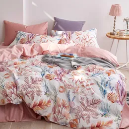 60. Egipski Bawełna Seria Ocean Series Zestawy pościelowe 4 Sztuk Satynowy Pościel Percale Duvet Cover Set Luksusowe prześcieradła Poszewki Poszczegóły T200706