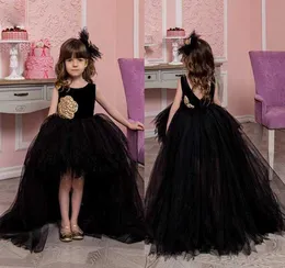 Black Tulle Little Girls Pageant Formal Party Dresses 2021 Hi Low Jewel Neck Flower Girl Dresses 2020 Kids First Communion Gowns