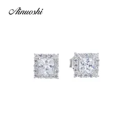 AINUOSHI Solido 925 orecchini in argento sterling Moda donna Stud Halo Orecchino Principi Trendy Anniversario Fidanzamento Gioielli Argento Y200107