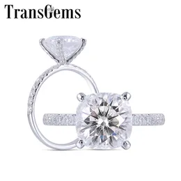 Transgems 14K 화이트 골드 센터 3CT 8.5mm 쿠션 컷 FG 색상 Moissanite 링 여성을위한 영원 밴드 결혼 기념일 선물 Y200620