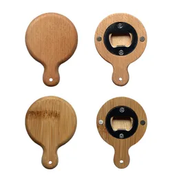 Creative Bamboo Wooden Bottle Opener With Handle Fridge Magnet Home Decoration Corkscrew Engrave Logo