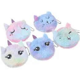 300pcs Cartoon Plush cute Coin Purse Cute Cat Fur Circle Wallet Girl Clutch Embroidered Bag Key Earphone Organizer Pouch Kids Gift