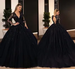 Gotyckie czarne suknie ślubne w stylu vintage V Neck długie rękawy koronka w stylu boho linia suknie ślubne w stylu country gorset powrót Vestidos De Novia AL8584