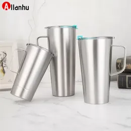 NEW! Water Tumbler Coffee Mug With Handle Conic Shape Cup 16oz 22oz 30oz 18/8 Stainless Steel Insulated Vacuum 2-wall Thermal Glass With Flip Lid