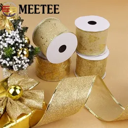 Meetee 5yards 5-6cm Gold Wire Christmas Tree Ribbon Trim Dusting DIY Party Decoration Package Festival Gift Webbing RC163 Y201020