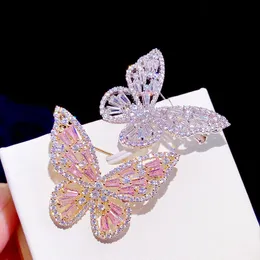 Broche de borboleta rosa elegante asnora para as mulheres com casamento de cristal de montagem de zircão